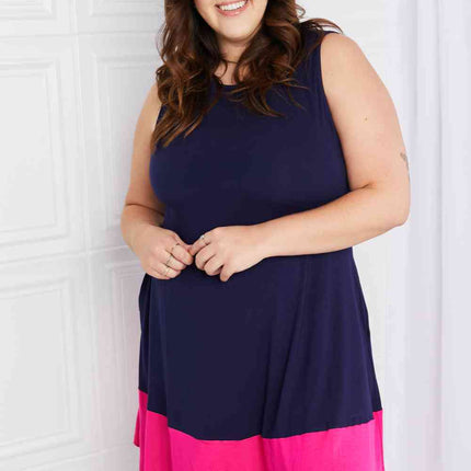 Yelete Full Size Two-Tone Sleeveless Mini Dress with Pockets