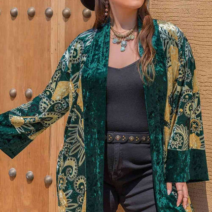 Plus Size Open Front Bohemian Style Long Sleeve Cardigan