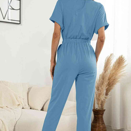 Surplice Neck Tied Short Sleeve Jumpsuit