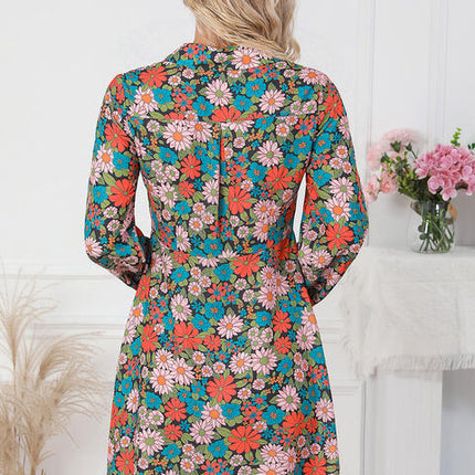 Floral Button Front Collared Neck Shirt Dress