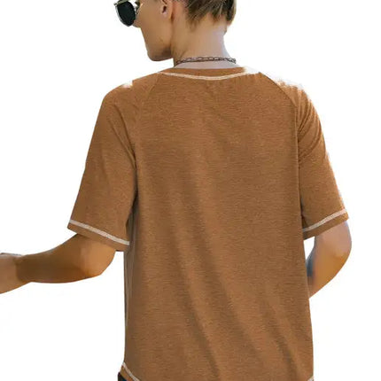 Ladies Summer Fashion Round Neck Loose Short Sleeve T-Shirt Tops