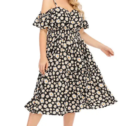 Vestido floral con hombros descubiertos y talla grande para mujer 