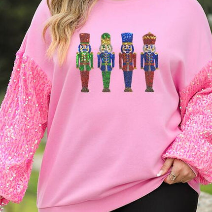 Plus Size Sequin Nutcracker Long Sleeve Sweatshirt