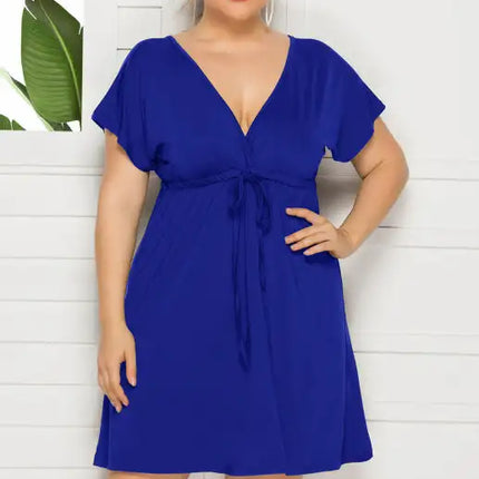 Vestido liso con escote en V profundo para mujer, talla grande 