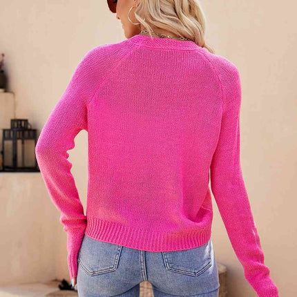 Button Up V-Neck Long Sleeve Cardigan