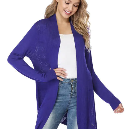 Cárdigan largo calado de punto para mujer 