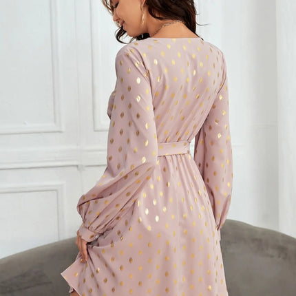 Tied Printed Surplice Long Sleeve Dress