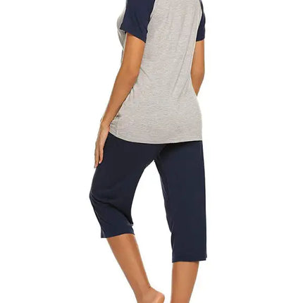 Women's short sleeve contrast button breast-feeding top adjustable Capri Pajama suit
