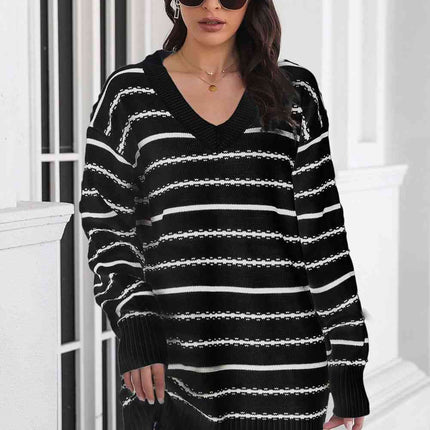 Striped V-Neck Sweater Dress