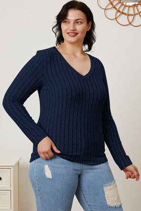 Basic Bae Full Size Ribbed V-Neck Long Sleeve T-Shirt - Vickie Lynn's