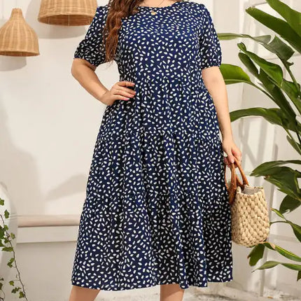 Vestido estampado de manga corta para mujer talla grande 