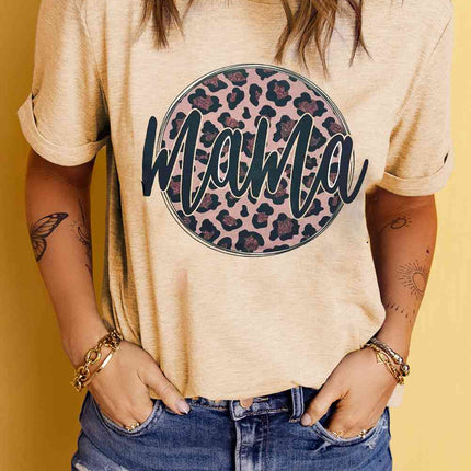 MAMA Leopard Graphic Round Neck Tee