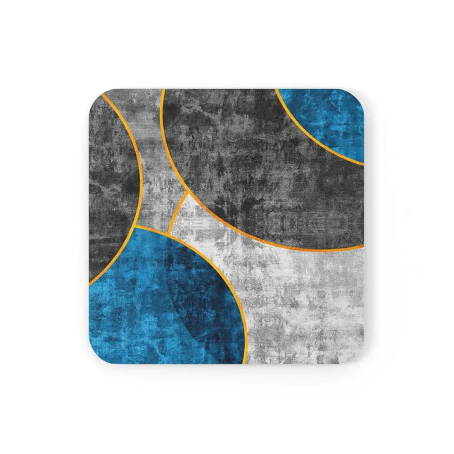 Home Decor, Coaster Set - 4 piece Home/Office, Black Blue Grey Circular Geometric Pattern Print