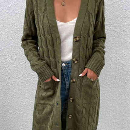 Cable-Knit Button Down Cardigan with Pockets