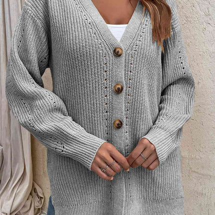 V-Neck Openwork Long Sleeve Cardigan