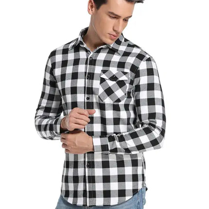 Men's Flannel Plaid Plus Velvet Long Sleeve Shirt