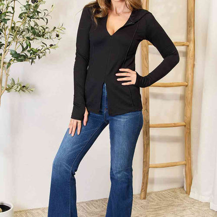 Culture Code Full Size Exposed Seam Long Sleeve Hoodie