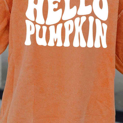 Round Neck Dropped Shoulder HELLO PUMPKIN Graphic Sweatshirt - Vickie Lynn's