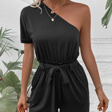 Single Shoulder Tie Waist Romper