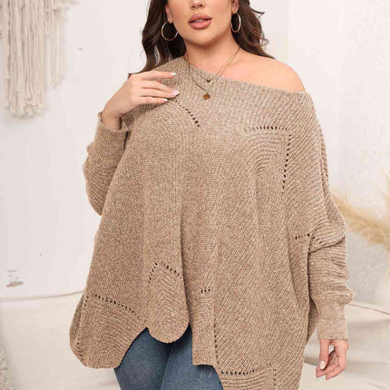 Plus Size Round Neck Batwing Sleeve Sweater