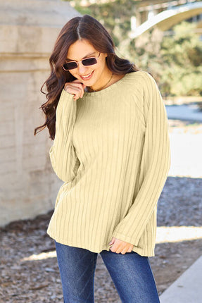 Basic Bae Full Size Ribbed Round Neck Long Sleeve Knit Top - Vickie Lynn's
