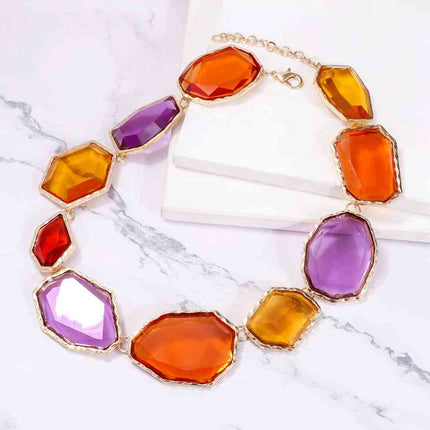 Geometrical Shape Zinc Alloy Frame Resin Necklace