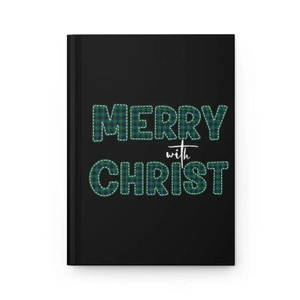 Stationary, Hardcover Journal Notebook, Merry With Christ, Green Plaid Christmas Holiday Pattern Print