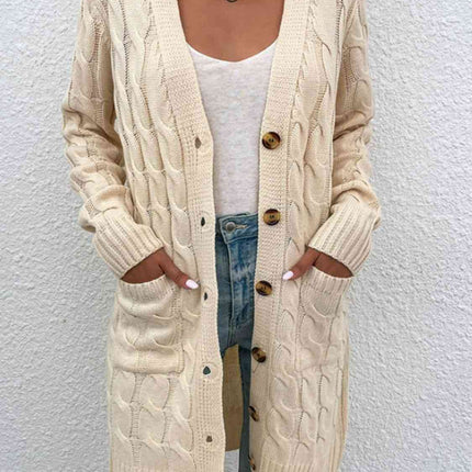 Cable-Knit Button Down Cardigan with Pockets