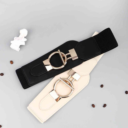 PU Elastic Wide Belt with Alloy Buckle