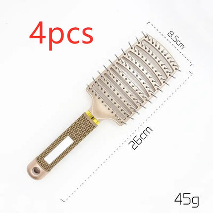 Color: Gold, brush: No brush-4pcs, quantity:  - Hairbrush Anti Klit Brushy Haarborstel Women Detangler Hair Brush Bristle Nylon Scalp Massage  Teaser Hair Brush Comb