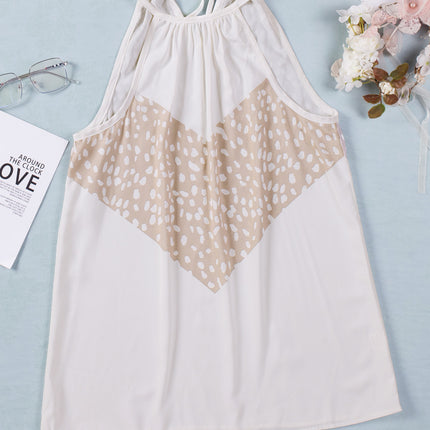 Contrast Round Neck Tie Back Sleeveless Top