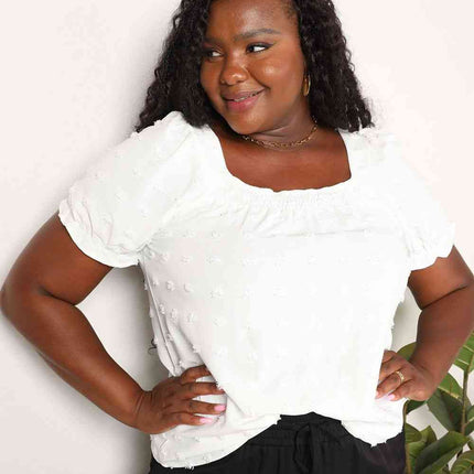 Double Take Swiss Dot Puff Sleeve Square Neck Blouse