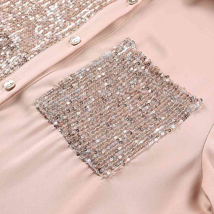 Sequin Button Front High-Low Shirt Dress