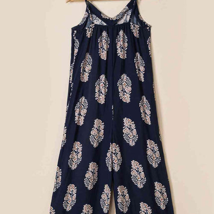 Printed V-Neck Sleeveless Jumpsuit