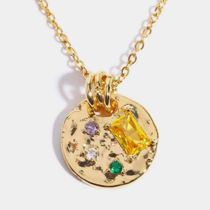 Inlaid Multicolored Zircon Round Pendant Copper Necklace