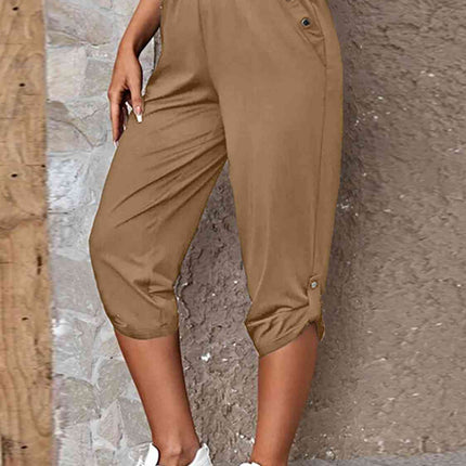 Full Size Roll-Tab Capris Pants