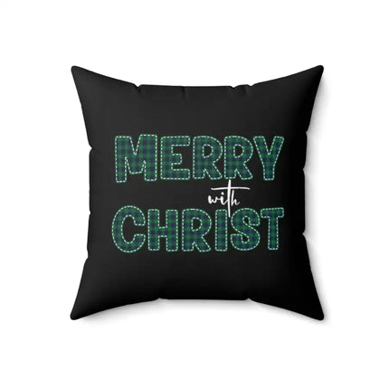 Uniquely You Throw Pillow Cover, Merry With Christ, Green Plaid Christmas Holiday Pattern Print 2-Sided Print