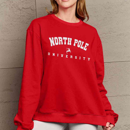 Simply Love Full Size NORTH POLE UNIVERSITY Graphic Sweatshirt