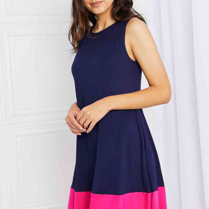 Yelete Full Size Two-Tone Sleeveless Mini Dress with Pockets