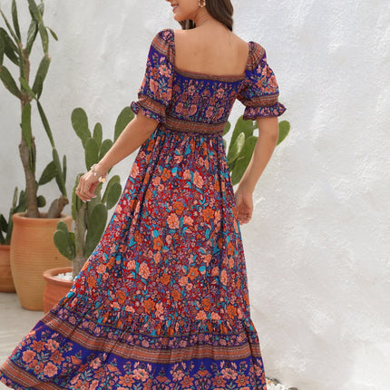 Floral Flounce Sleeve Midi Dress