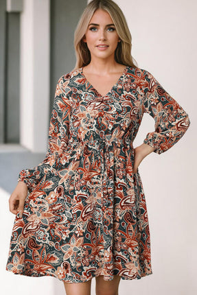 Printed V-Neck Mini Dress