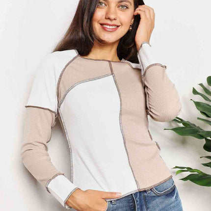 Double Take Color Block Exposed Seam Top - Vickie Lynn's