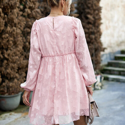 Ruffle Trim Balloon Sleeve Mini Dress