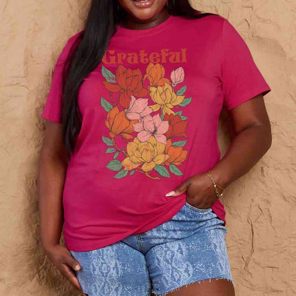 Simply Love Full Size GRATEFUL Flower Graphic Cotton T-Shirt