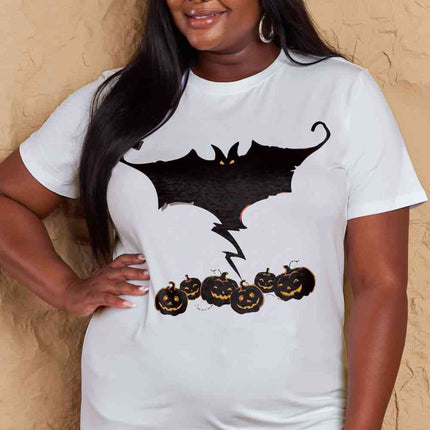 Simply Love Full Size Bat & Pumpkin Graphic Cotton T-Shirt