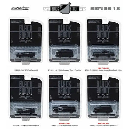 Black Bandit Series 18, 6pc Set 1/64 Diecast Models by Greenlight