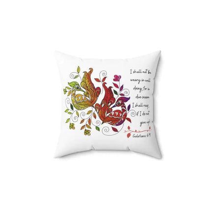 Uniquely You Decorative Throw Pillow Cover, Colorful Peacock Print, Affirmation - I Shall Not Be Weary in Well Doing