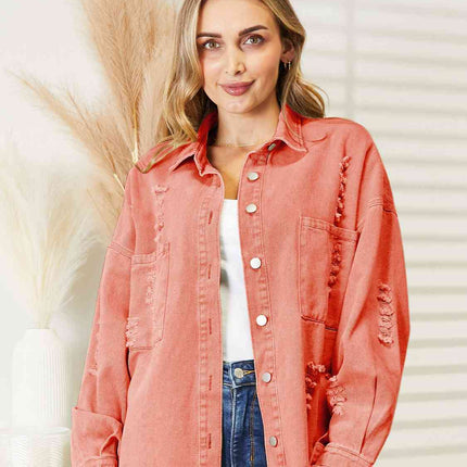 Distressed Raw Hem Denim Jacket