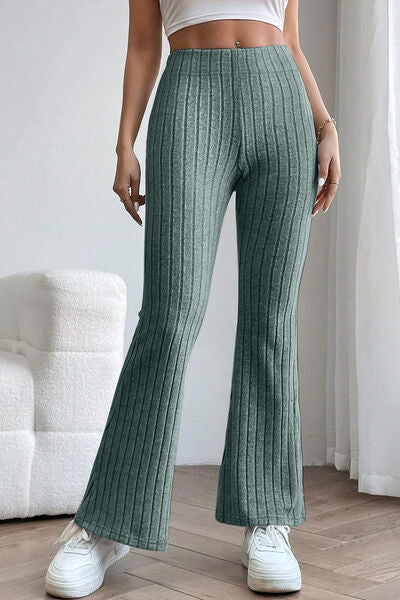 Basic Bae Full Size Ribbed High Waist Flare Pants - Vickie Lynn's