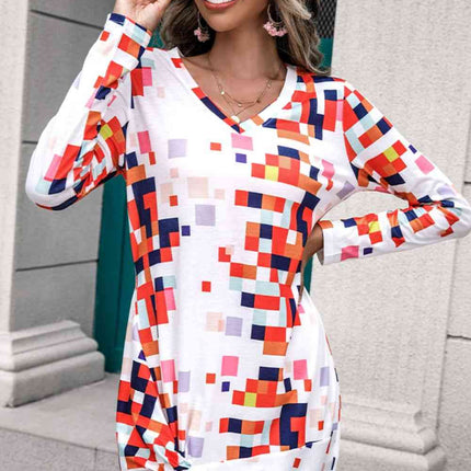 Rainbow Checker Twisted Long Sleeve Dress